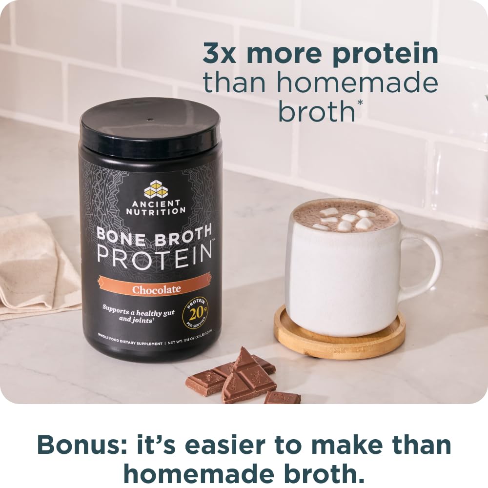 Ancient Nutrition Protein Powder Made from Real Bone Broth, Chocolate, 20g Protein Per Serving, 20 Serving Tub, Gluten Free Hydrolyzed Collagen Ancient NutritionUS supplements