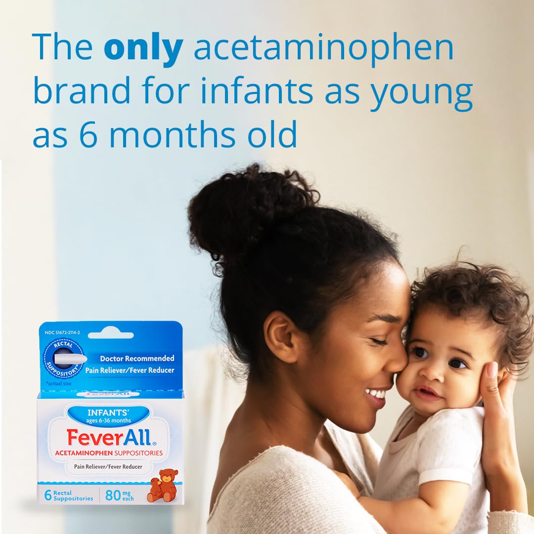 Feverall Infant Acetaminophen Suppositories 6 Rectal Suppositories 80mg Each Pain Reliever/Fever Reducer. Paraben Free, No Artificial Colors or Other preservatives. Ages 6-36 Months (Pack of 2) FeverallAu supplements