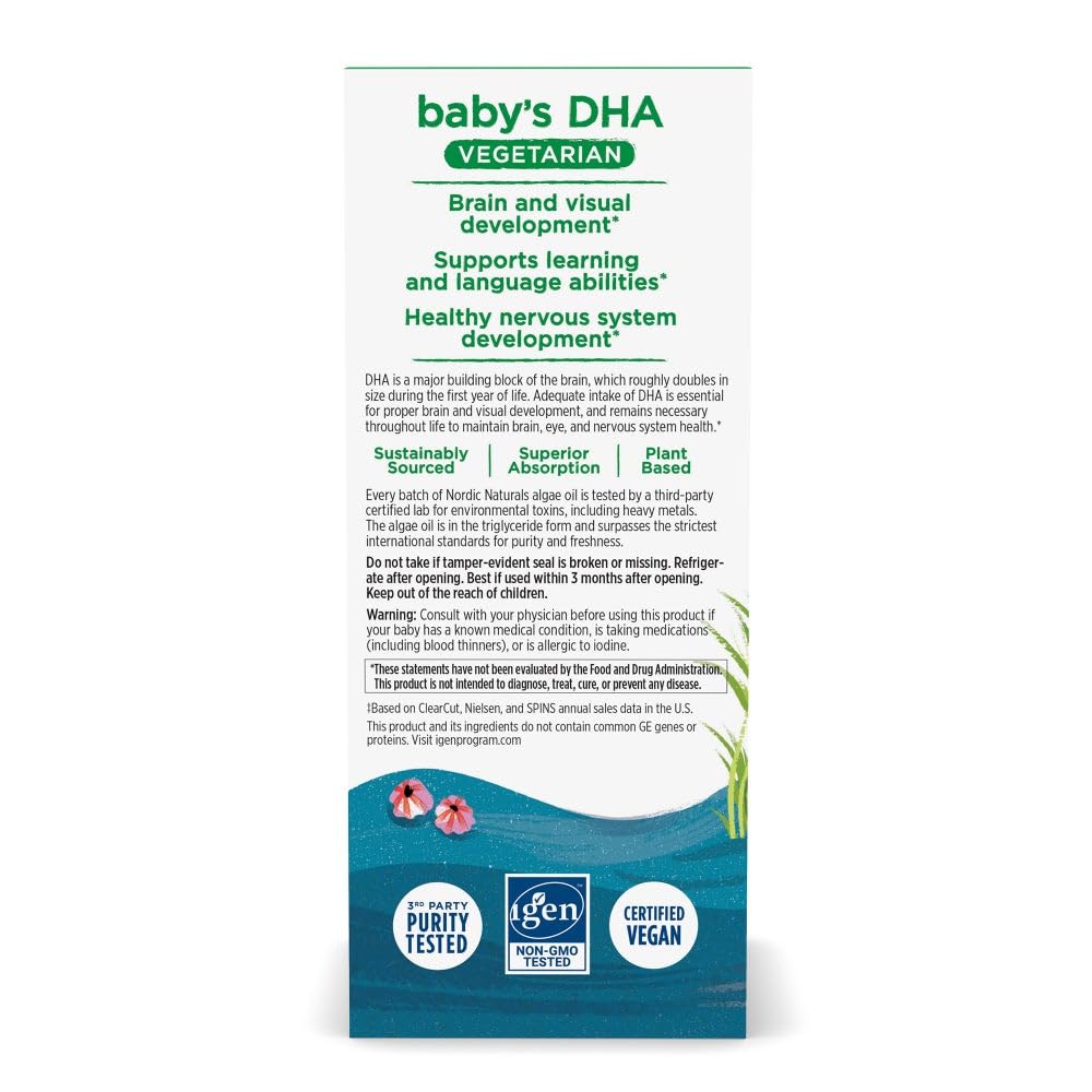 Nordic Naturals Baby’s DHA Vegetarian, Unflavored - 1050 mg Plant-Based Omega-3-1 oz - Supports Brain & Vision Development in Babies - Non-GMO, Vegan - 15 Servings Nordic NaturalsAu supplements