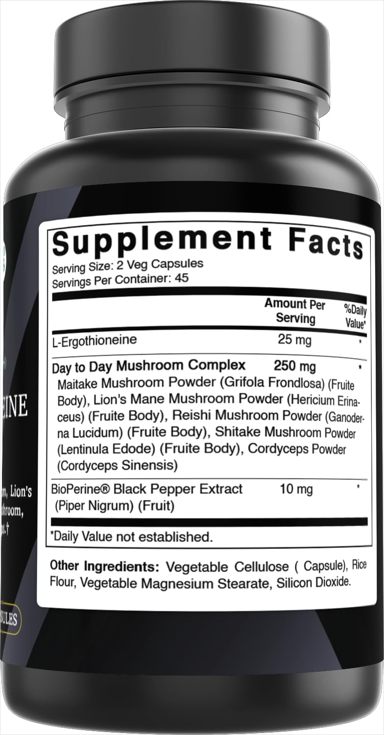 Best Naturals Day-to-Day L-Ergothioneine 25 mg with Maitake Mushrom, Lion's Mane Mushroom, Reishi Mushroom 90 Capsules Best NaturalsAu supplements