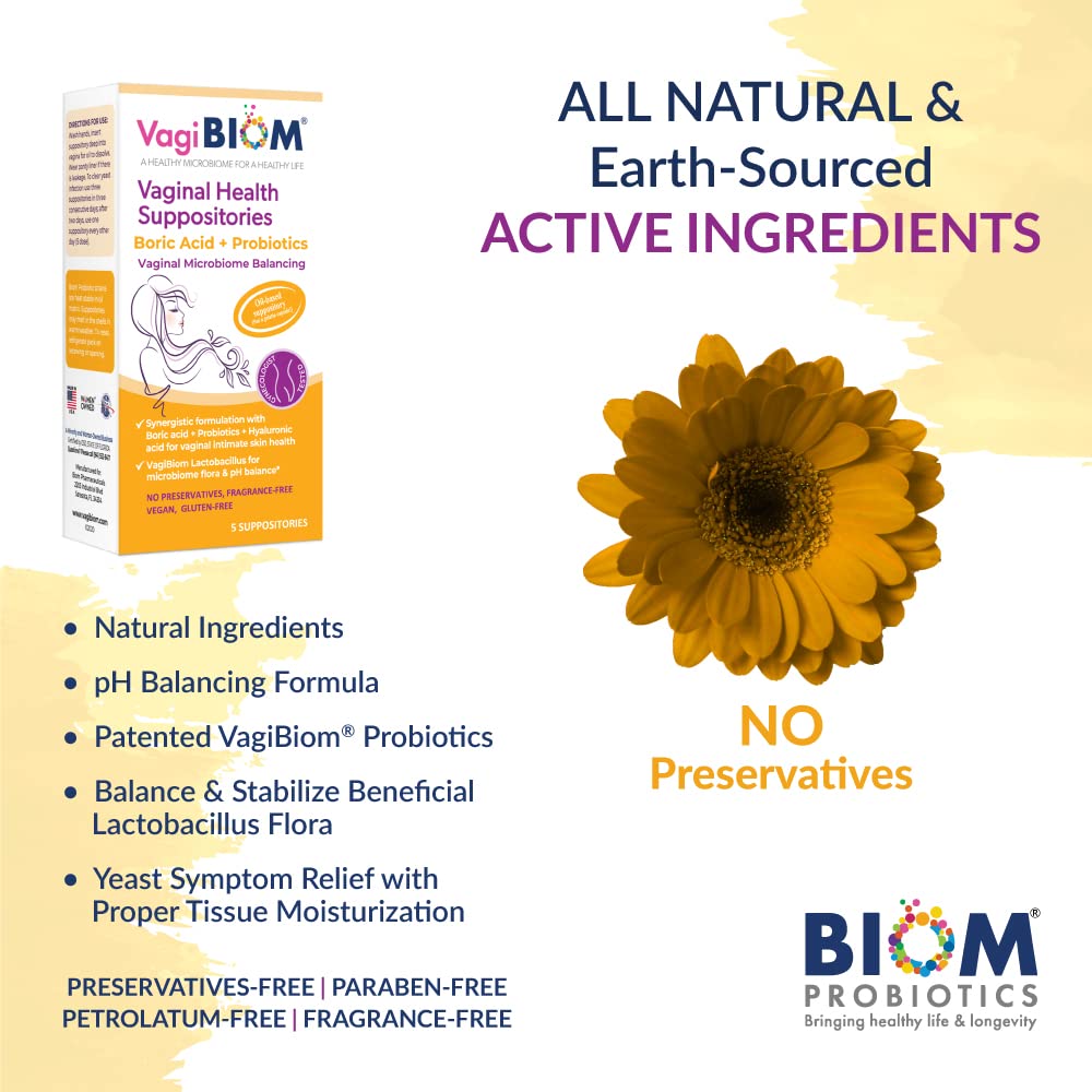 VagiBiom Boric Acid Suppositories with Lactobacillus: Microbiome Flora Balance; Balance and Nourishes VagiBiomAu supplements