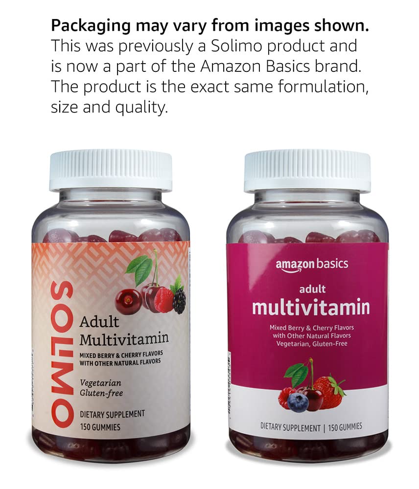 Amazon Basics Adult Multivitamin Gummies, Mixed Berry & Cherry, 150 Gummies, 75-Day Supply, Pack of 1 (Previously Solimo) Amazon BasicsAu supplements