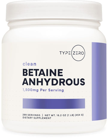 Type Zero Betaine Anhydrous Powder (1 LB) Unflavored - Clean Betaine Anhydrous Supplement, TMG, Trimethylglycine, 1,500mg Per Serving, Keto, GMO-Free Type ZeroUS supplements