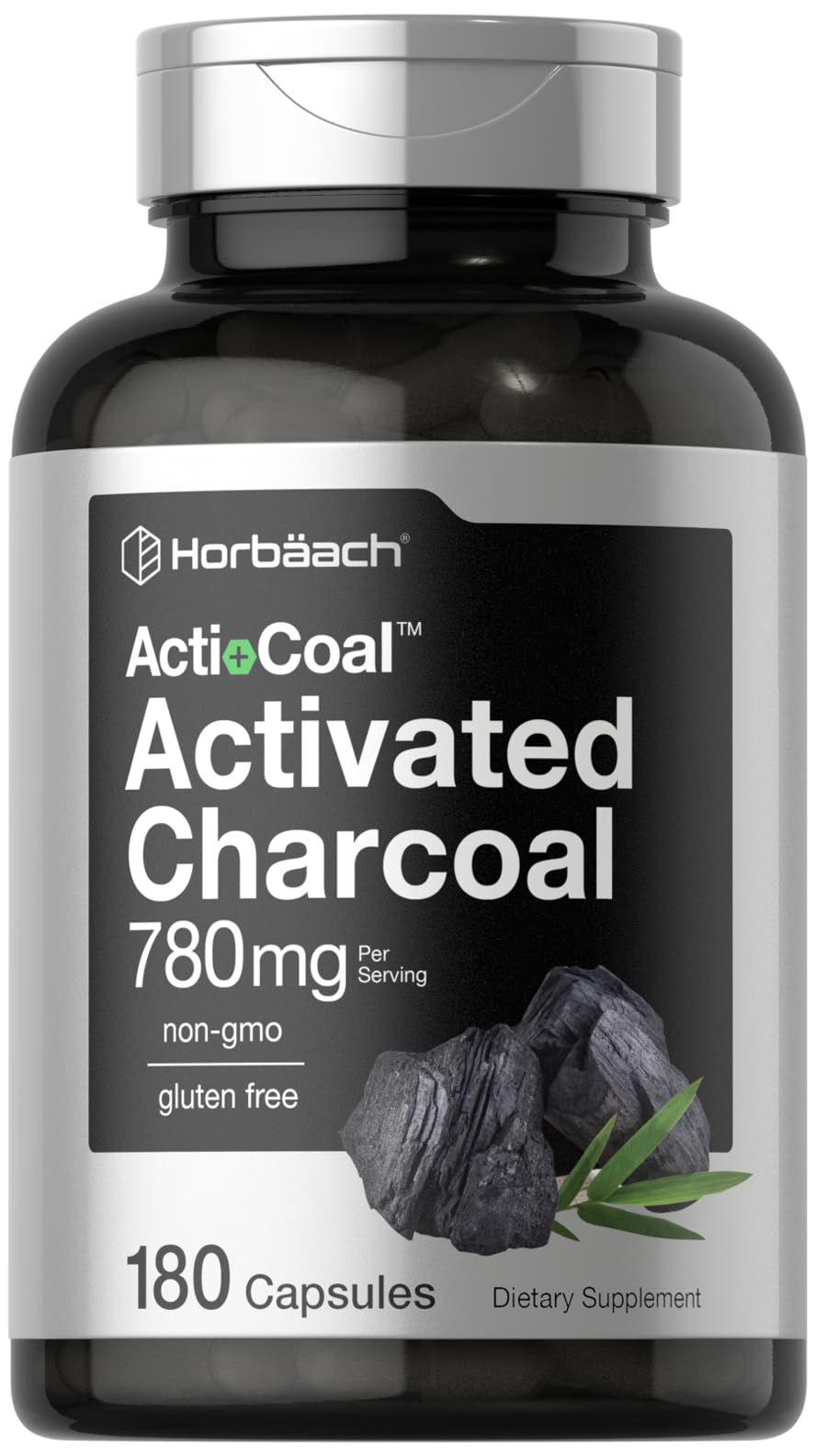 Charcoal Pills 780mg | 180 Capsules | Activated Charcoal from Coconut Shells | Non-GMO HorbäachUS supplements