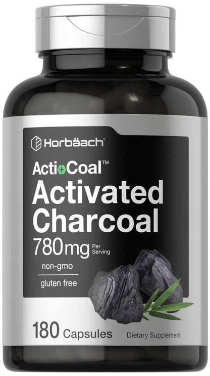 Charcoal Pills 780mg | 180 Capsules | Activated Charcoal from Coconut Shells | Non-GMO HorbäachUS supplements