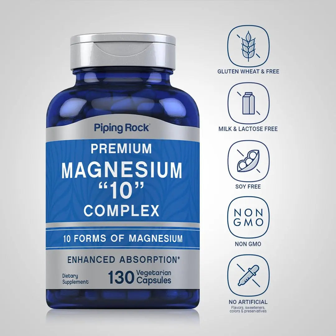 Piping Rock Magnesium 10 in One Complex | 130 Capsules | Supplement for Men and Women | Vegetarian, Non-GMO, Gluten Free Piping Rocknz supplements