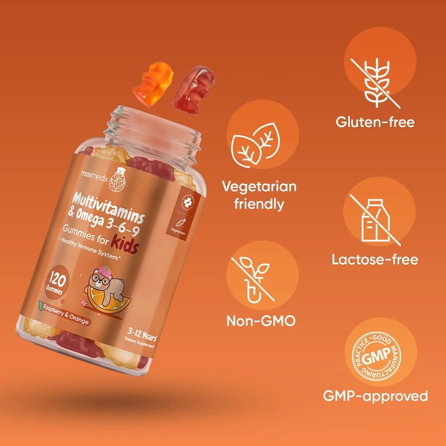 maxmedix Kids Multivitamin Gummies with Omega 3 6 9 | 2-Month Supply | 20 Essential Kids Vitamins & Minerals for Healthy Immune System | maxmedixAu supplements