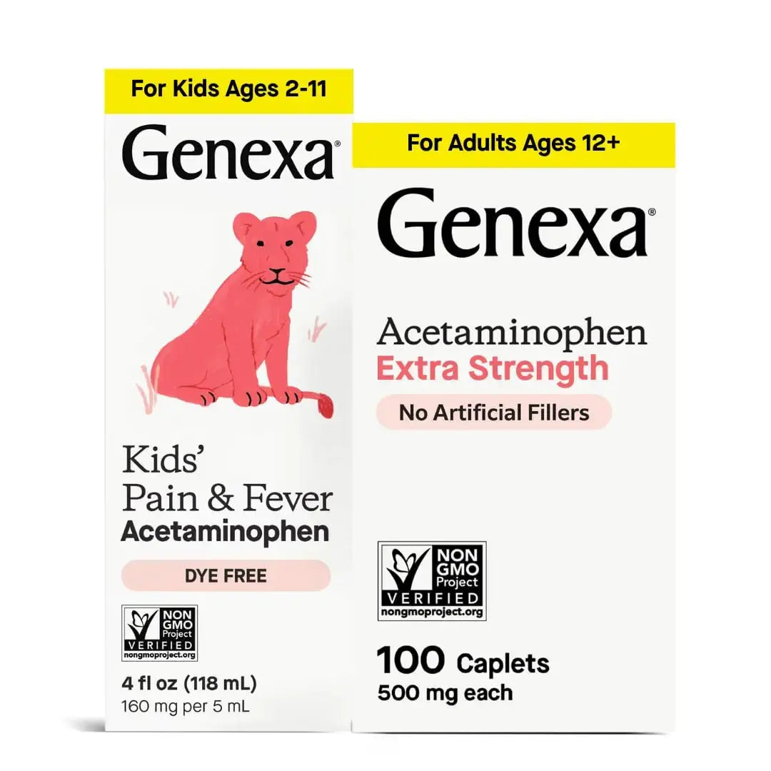 Genexa Kids & Adults Clean Acetaminophen Combo | Family Pain & Fever Bundle | Dye Free, 0% Artificial Additives | Vegan & Non-GMO | Medicine Made Clean | Ages 2-11, 12+ (2 Pack) GenexaAu supplements