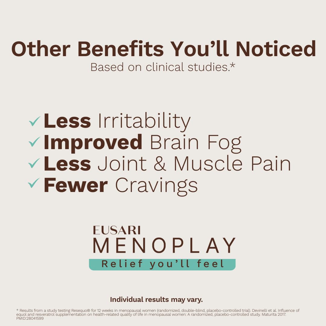 Menoplay Menopause & Perimenopause Relief Supplement – Non-Hormonal Formula with Equol, Black Cohosh & Saffron – Helps Hot Flashes, Night Sweats, Mood & Sleep – Doctor Formulated – 30 Tablets EusariAu supplements