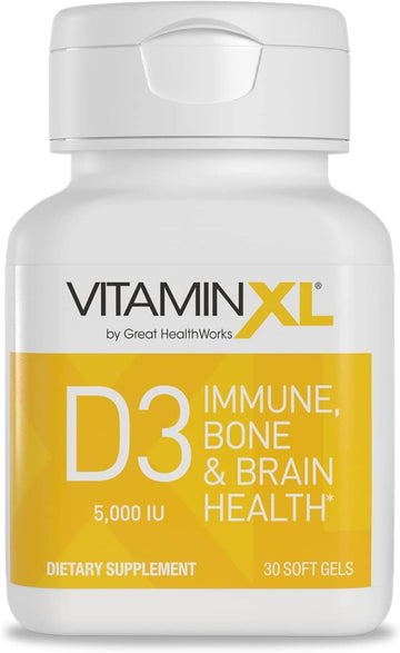OmegaXL VitaminXL D3 High Potency Daily Vitamin D 5000 IU 125mcg Immune Support Supplement - Promotes Healthy Muscle Function & Strong Bones - Non-GMO, Gluten-Free - 30 Softgels OmegaXLAu supplements