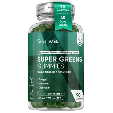 WeightWorld Super Greens Gummies - Energy, Immunity & Digestion - 45-Day Supply - Vegan Daily Greens Supplements (Moringa, Broccoli, Spinach) - Added Vitamins & Minerals - 90 Superfood Gummies WeightWorldAu supplements