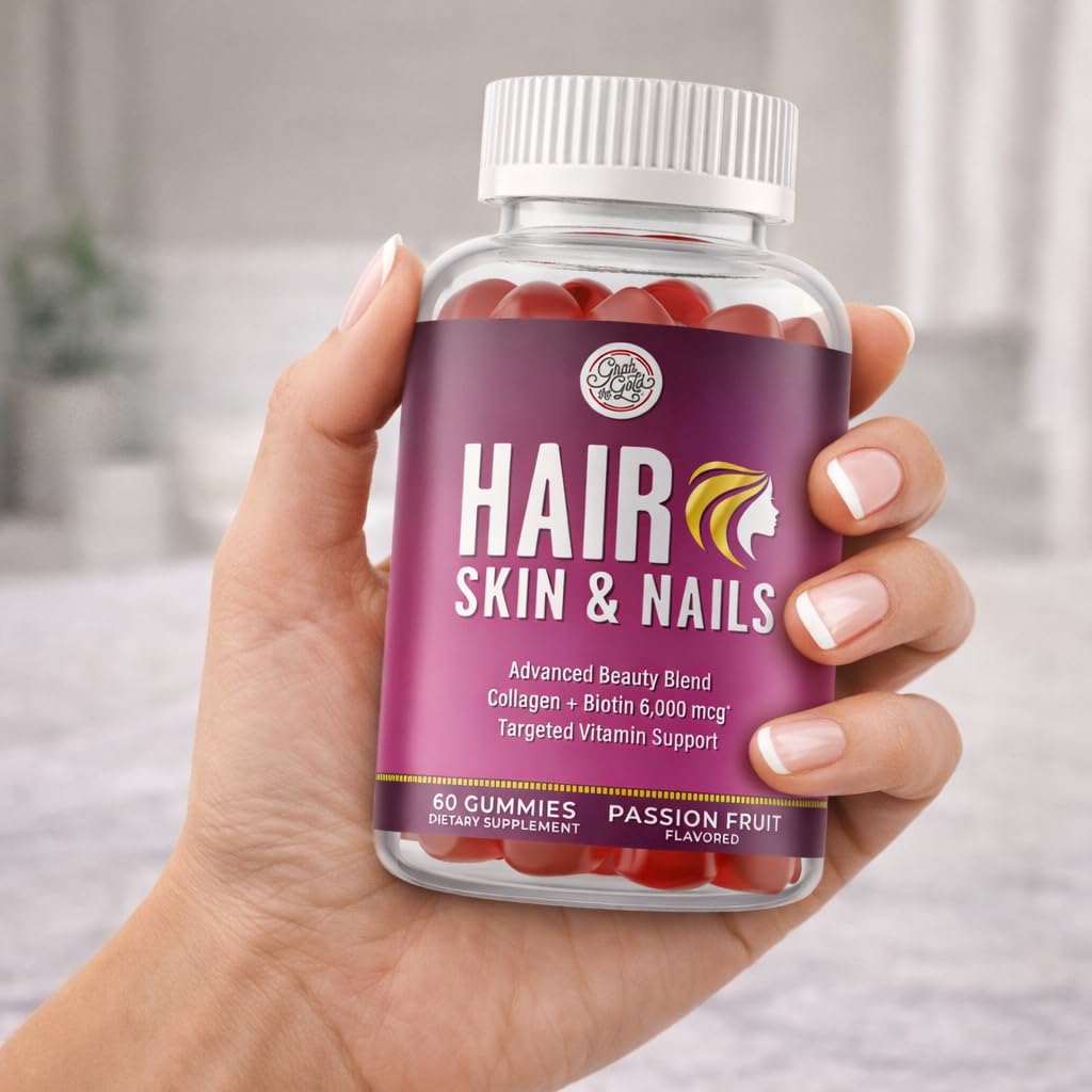 Grab The Gold Hair Skin & Nails Vitamins for Women | Gummies with 6000mcg Biotin & Collagen | 10 Essential Vitamin & Minerals | Gluten-Free, Non-GMO, Passion Fruit Flavor | 1 Month Supply, Made in USA Grab The GoldAu supplements