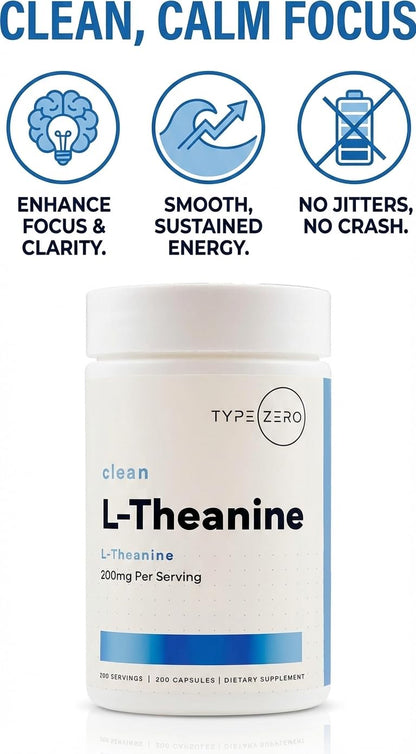 Type Zero L-Theanine (200mg) 200 Capsules - Clean L-Theanine Supplement, Keto, GMO-Free Type ZeroUS supplements