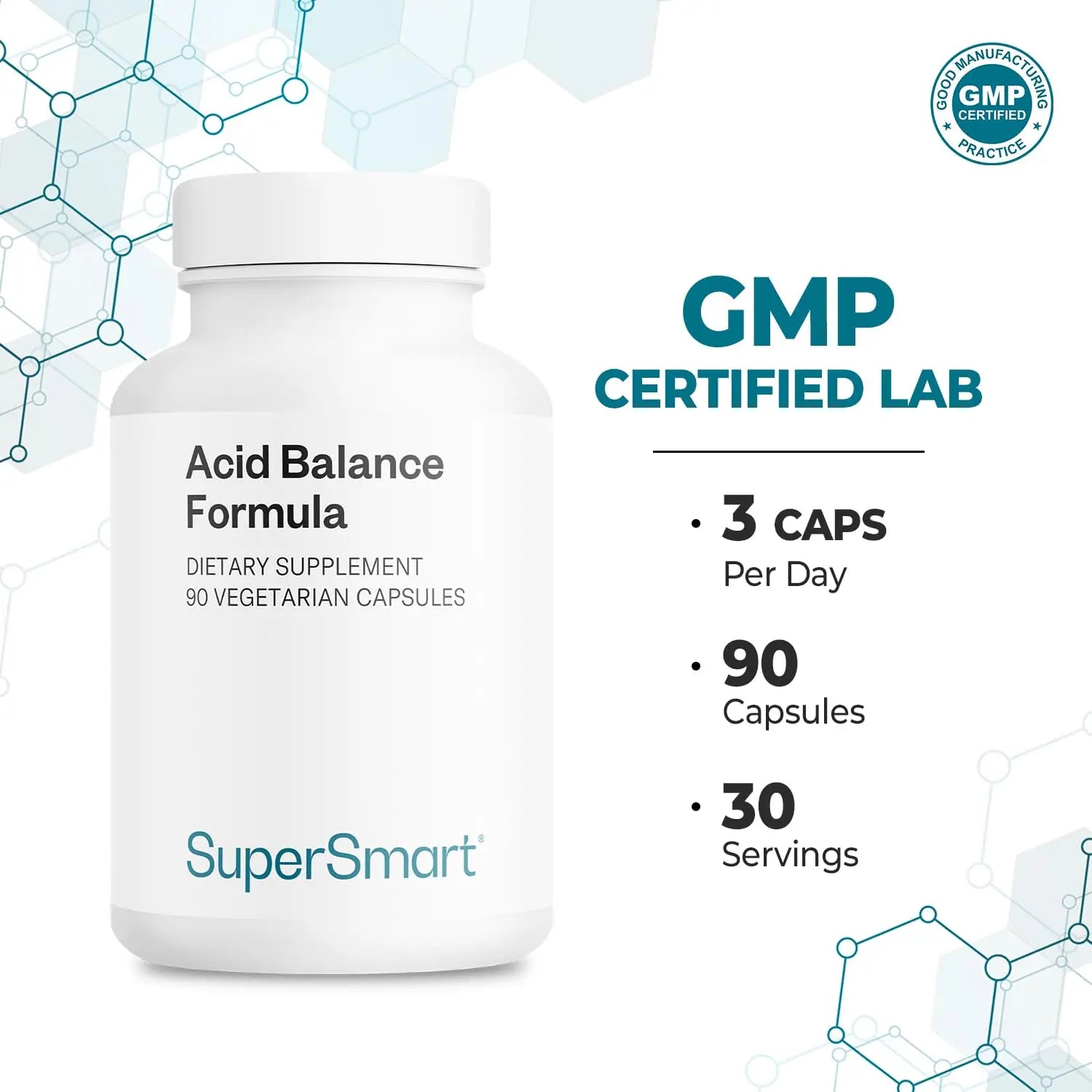 Supersmart Acid Balance Formula (Advanced Complex) - with Zinc L-Carnosine, Slippery Elm Extract, Licorice Root | Non-GMO & Gluten Free - 90 Vegetarian Capsules Supersmartnz supplements