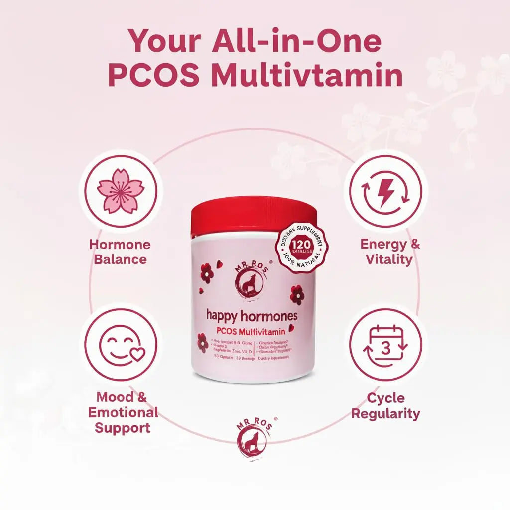 Mr Ros PCOS Multivitamin for Women – Happy Hormones Formula – Myo & D-Chiro Inositol 40:1, Omega-3, Vitamin D3, Zinc & Magnesium Mr RosAu supplements