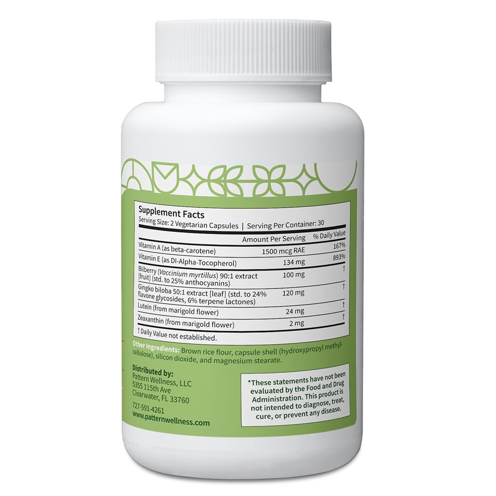 Pattern Wellness Vision Complex Supplement – Daily Eye & Visual Function Support – Herbal Extract & Vitamin Blend – 60 Vegan Capsules Pattern WellnessAu supplements
