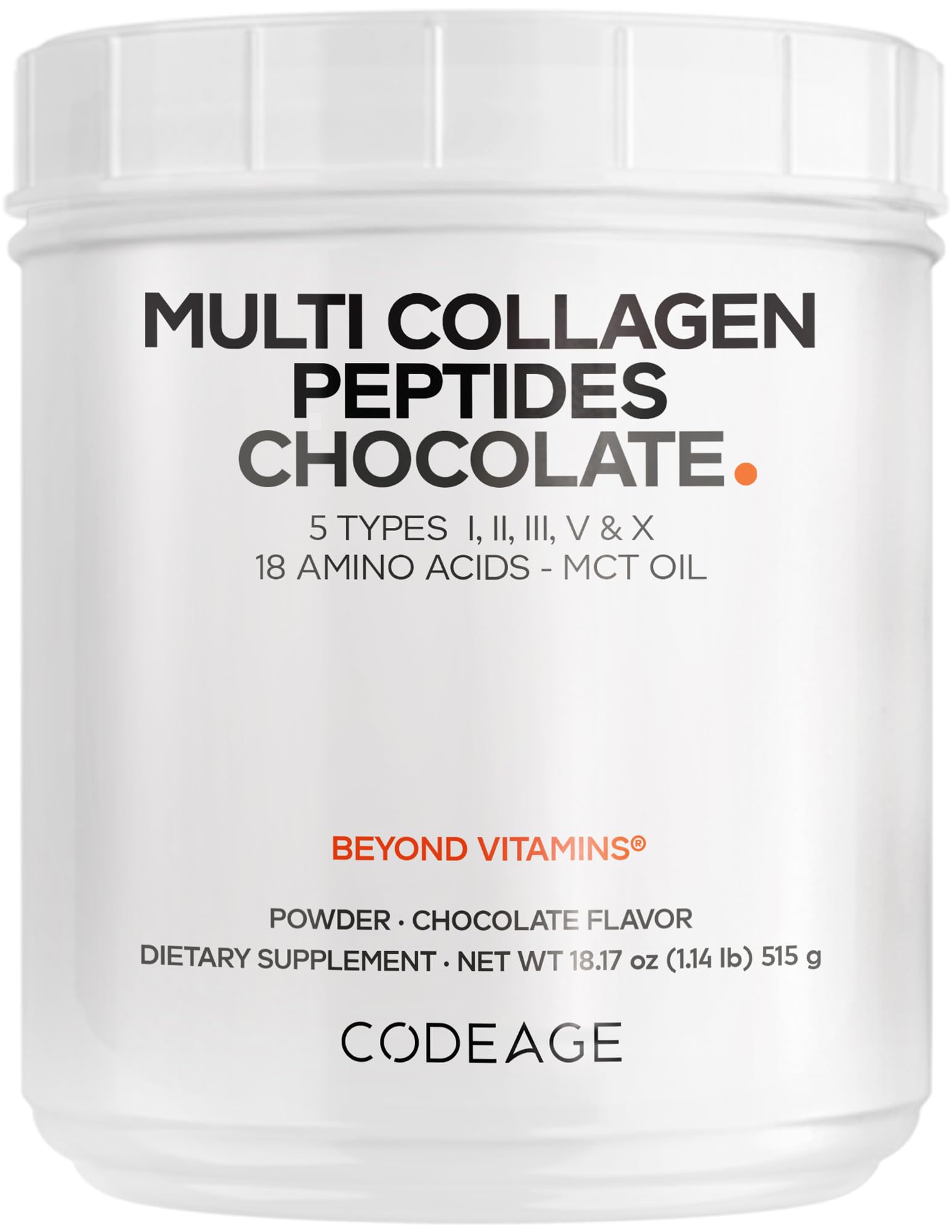 Codeage Multi Collagen Chocolate Protein Powder - Hydrolyzed Bovine Collagen Peptides, 5 Collagen Types & MCT Oil - Collagen Creamer, Chocolate Collagen Peptides - Protein Shakes - Non-GMO - 18.17 oz CodeageAu supplements