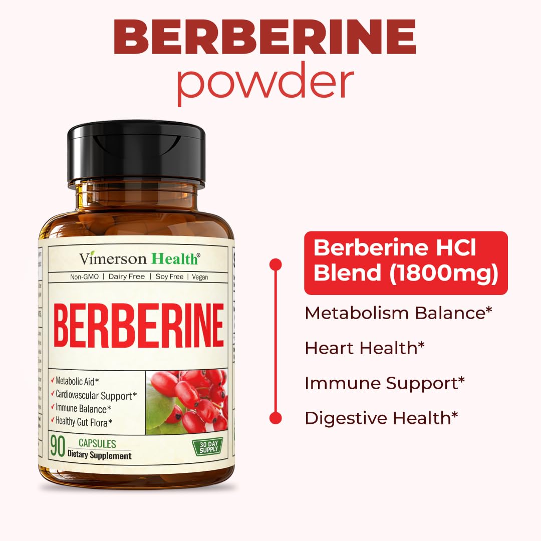 Vimerson Health Berberine Supplement with Third Party Tested Berberine 1800mg - Immune Support Supplement for Cardiovascular, Gastrointestinal Function & Metabolic Aid - Vegan & Non-GMO Vimerson HealthAu supplements