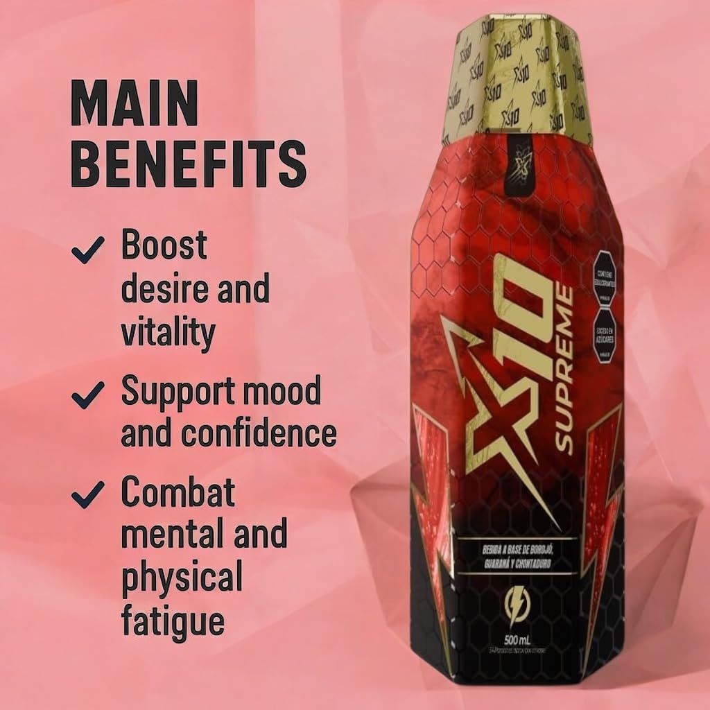 X10 Supreme Liquid 500 ML Natural Supplement (Similar Results as vitafer..Gold) - Chontaduro, Guarana, and Borojó Blend | 500 ML | Plant-Based Energy Support for Vitality X10Au supplements