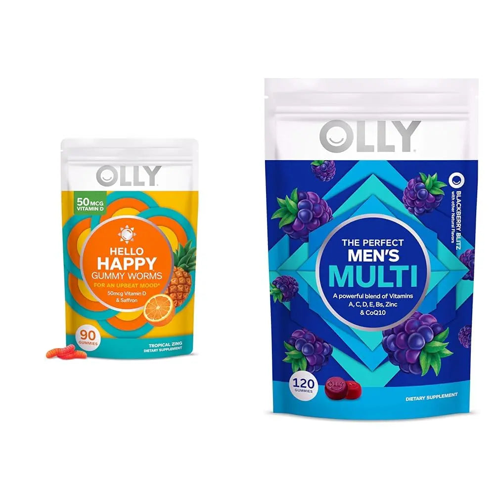 OLLY Hello Happy Gummy Worms Mood Support with Vitamin D, Saffron - 90 Count Men's Multivitamin Gummy Immune Support OLLYAu supplements