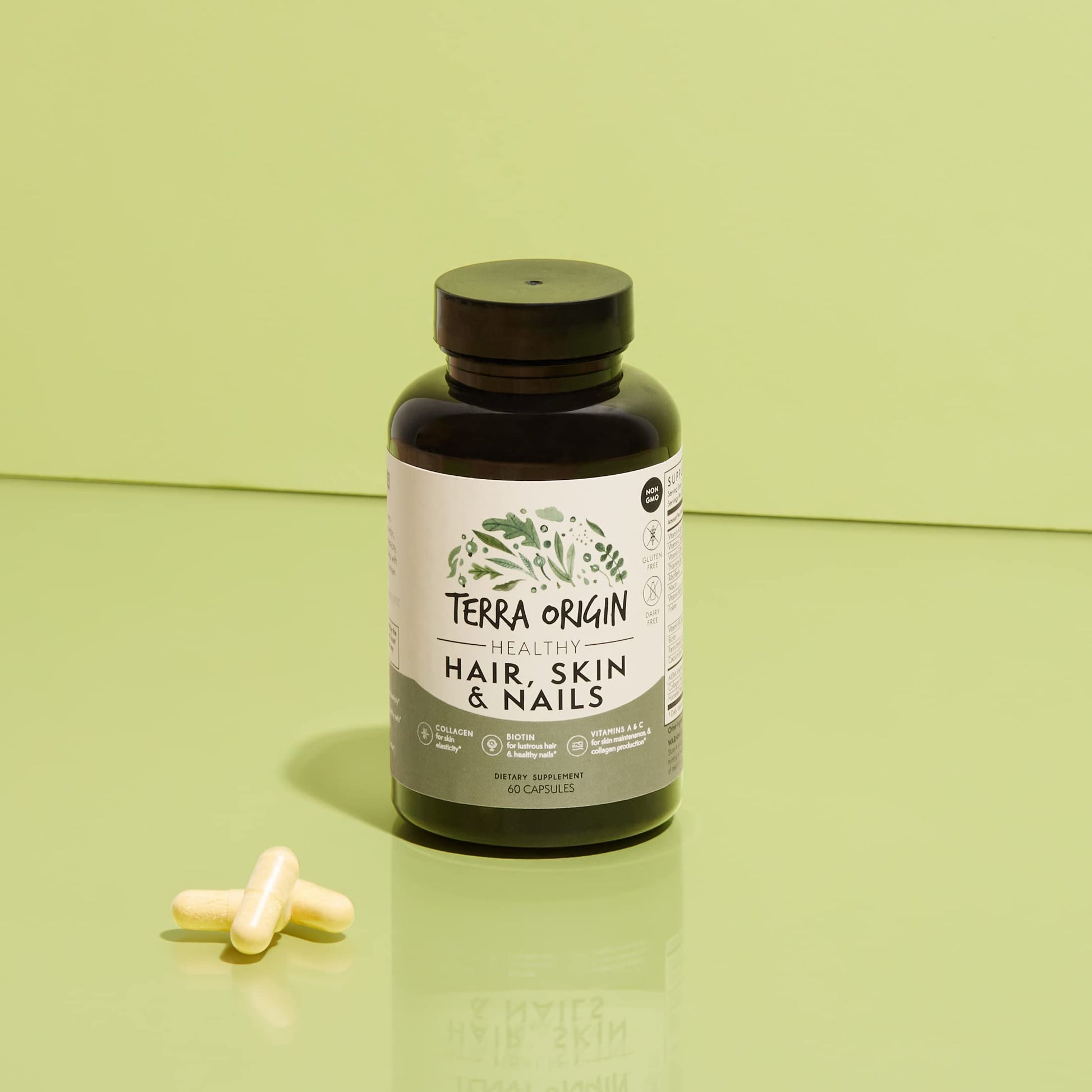 TERRA ORIGIN Healthy Hair, Skin and Nails Supplement | Collagen, Biotin, Horsetail & B-Complex | Supports Hair Strength, Skin Elasticity & Nail Growth | Vitamins for Women and Men | 60 Capsules TERRA ORIGINAu supplements
