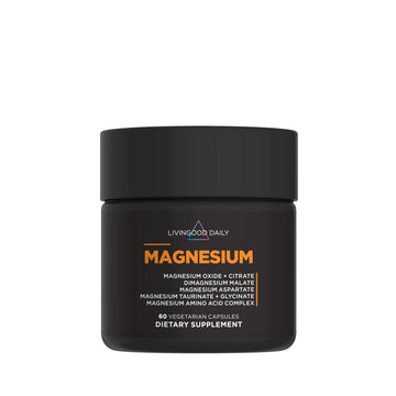 Livingood Daily Magnesium Supplement with Magnesium Glycinate, Citrate, Malate, Oxide, Aspartate, Amino Acid Complex and Chicory Root for Heart Health, Sleep and Muscle Support, 300mg, 60 Capsules Livingood DailyAu supplements