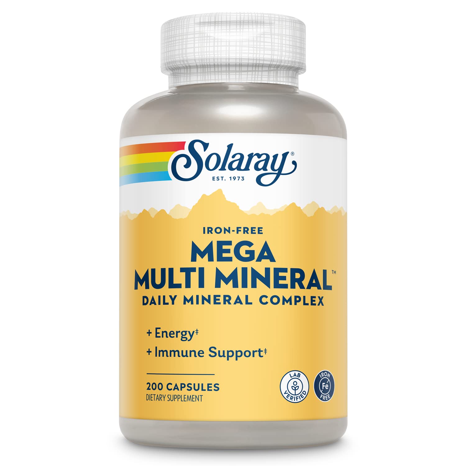 SOLARAY Mega Multi Mineral, Iron Free - Daily Mineral Supplement w/Trace Minerals, Electrolytes, Calcium, Magnesium, Zinc, Selenium, Boron -Cellular Energy, Immune Support, 60-Day Guarantee, 50 Serv SOLARAYAu supplements