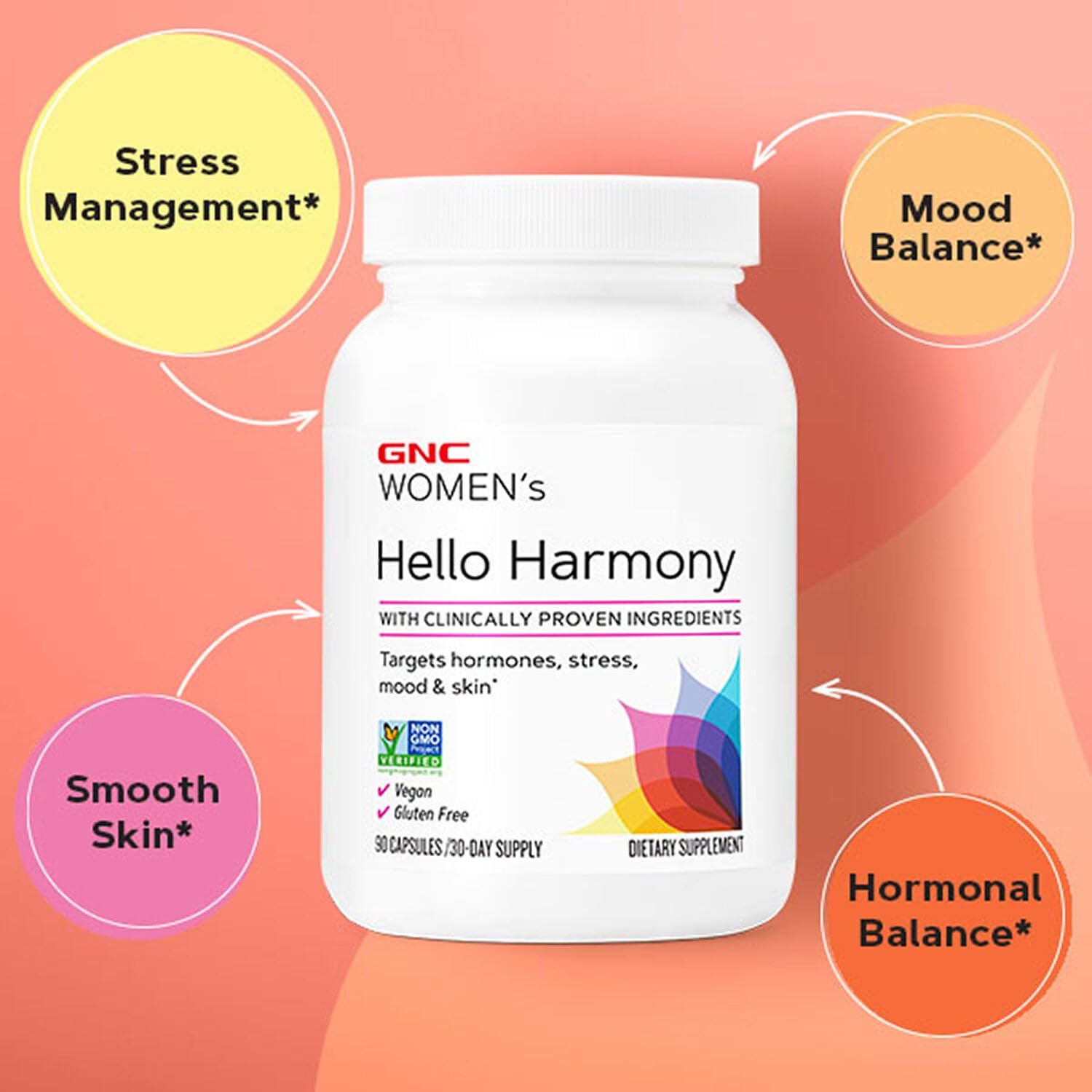GNC Women's Hello Harmony | Clinically Proven Hormonal Support for Women | Supports Mood, Skin, and Stress Management | Vegan and Gluten Free | 90 Count GNCAu supplements