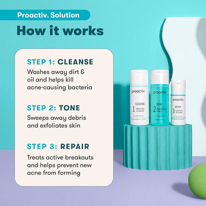 Proactiv 3 Step Acne Treatment - Benzoyl Peroxide Face Wash, Repairing Acne Spot Treatment for Face and Body ProactivUS supplements