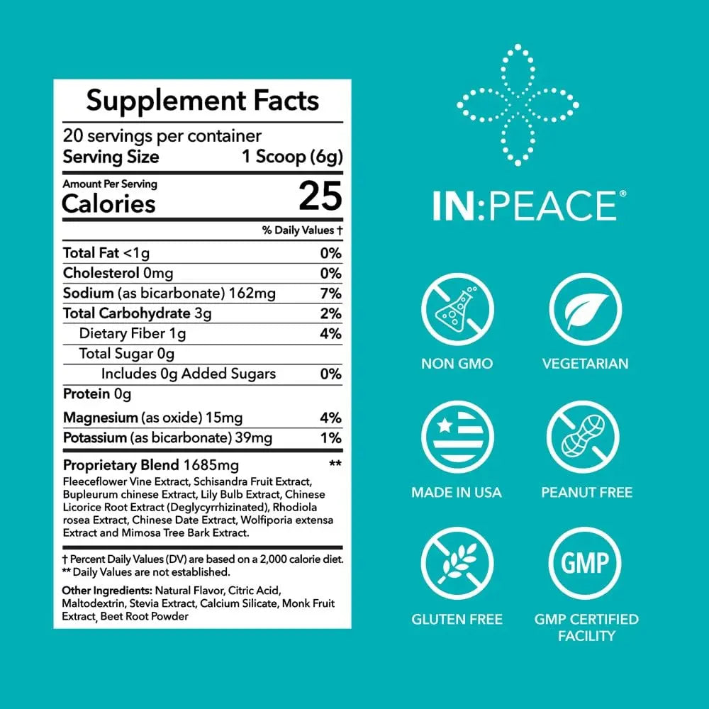 In:TotalWellness IN:Peace Herbal Calming Formula. 20 Serving Pouch, Wild Berry Flavor. 9 Herb Antioxidant + Adaptogen Blend. Clinically Proven Ingredients. Crafted by a Licensed Herbalist INTotalWellnessAu supplements