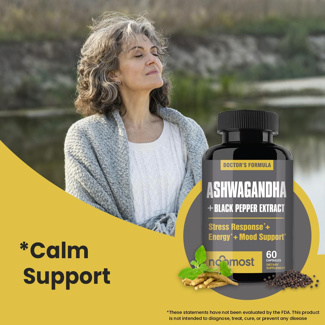 NooMost Organic Ashwagandha 400mg Capsules w/Black Pepper Extract as Vegan Ashwagandha Supplements for Anti Stress Relief, Natural Mood Support, Energy & Focus-60 Capsules NooMostAu supplements