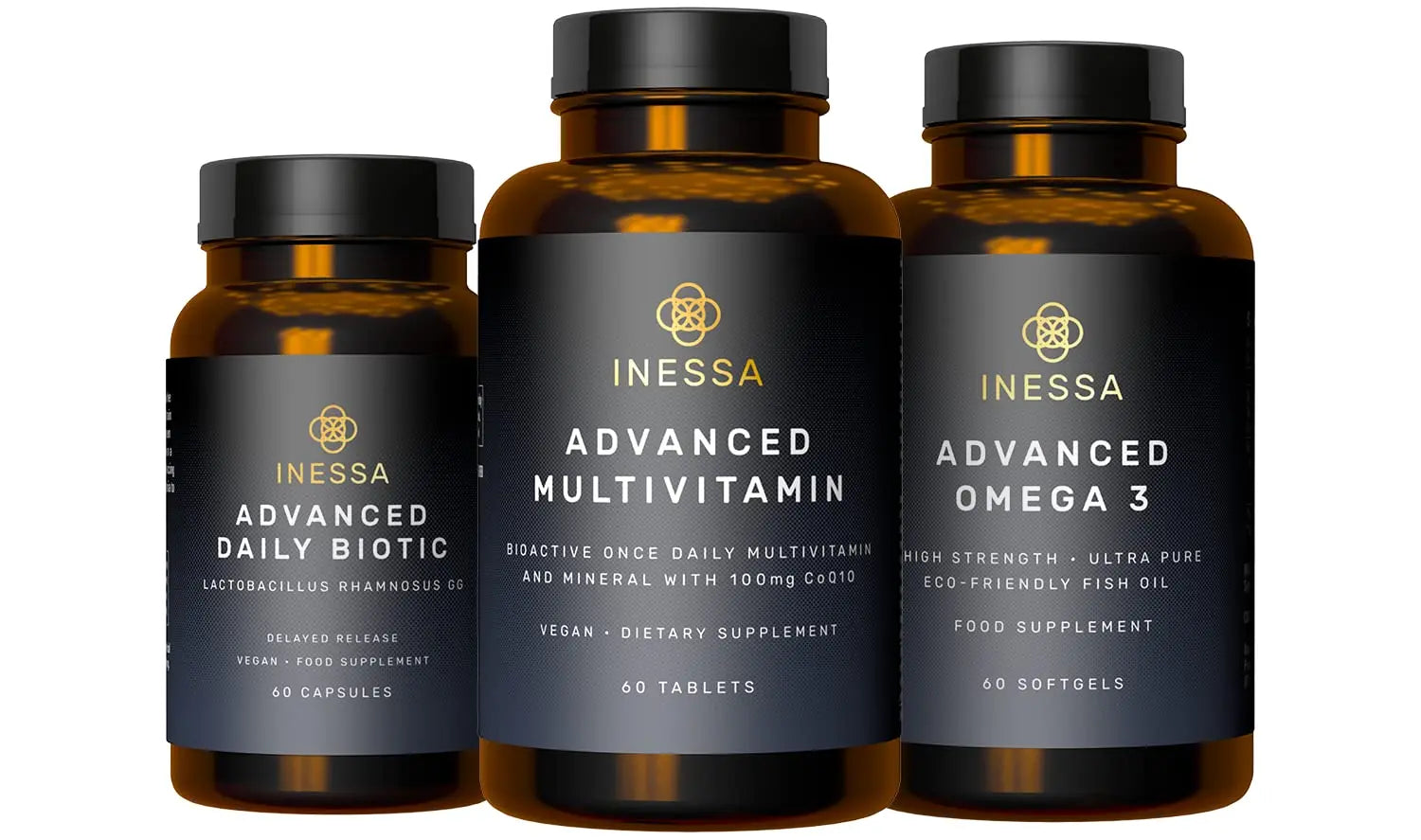 Inessa Essential Wellness Bundle | Multivitamin, Probiotic & Omega 3 Produced to a Clinical Grade for Optimal Wellness for Men and Woman InessaAu supplements