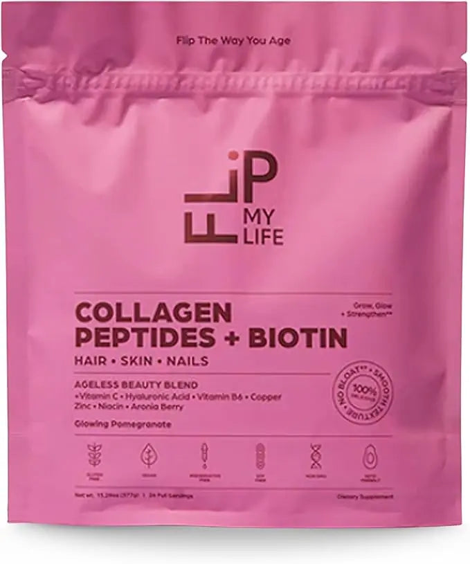 Flip My Life Collagen Peptides + Biotin, Hyaluronic Acid & Vitamin C - For Hair, Skin, Nails - Gut Health/Joint Support - Ageless Beauty Blend Supplement Powder for Men/Women - 9g Protein—26 Servings Flip My Lifenz supplements