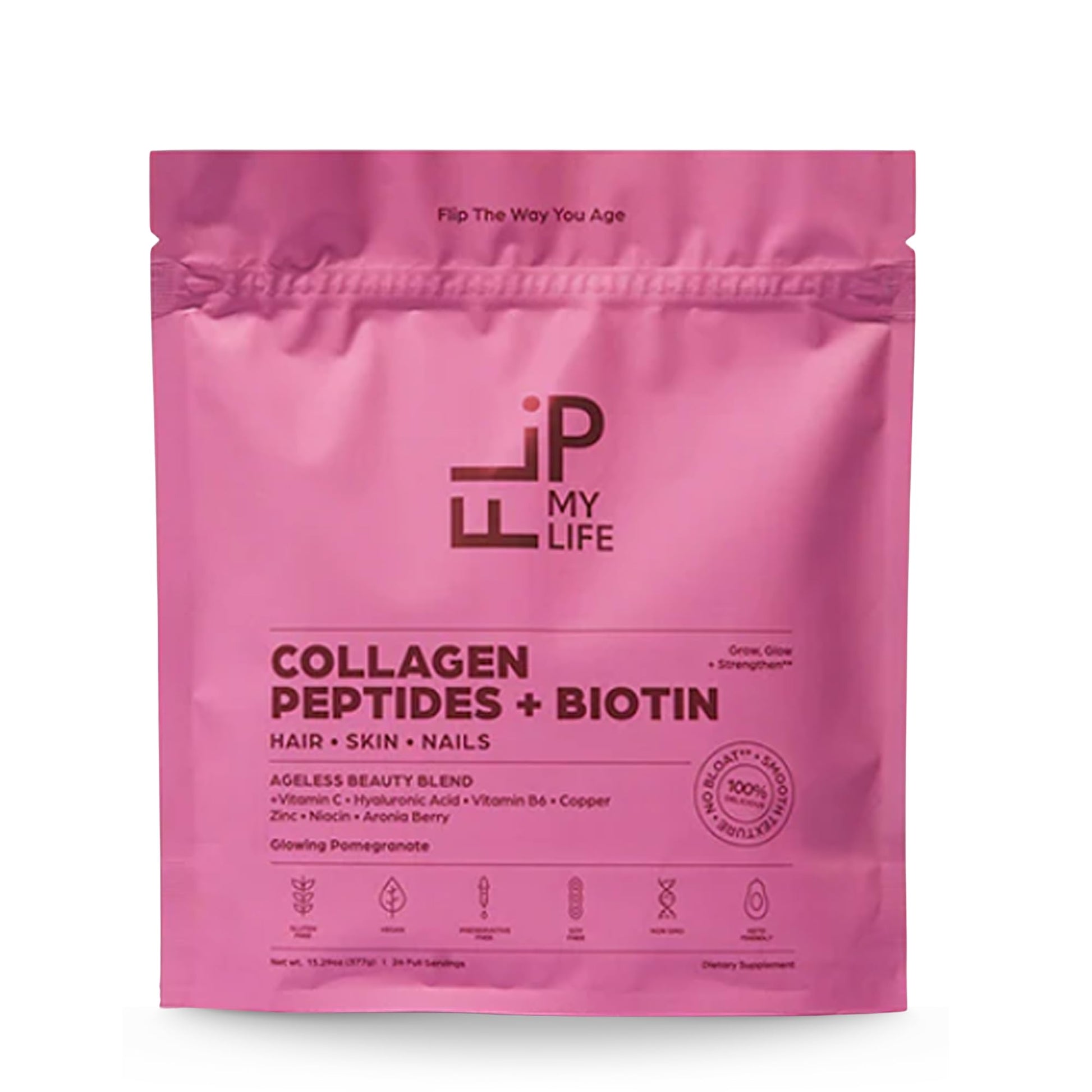 Flip My Life Collagen Peptides + Biotin, Hyaluronic Acid & Vitamin C - For Hair, Skin, Nails - Gut Health/Joint Support - Ageless Beauty Blend Supplement Powder for Men/Women - 9g Protein—26 Servings Flip My LifeAu supplements
