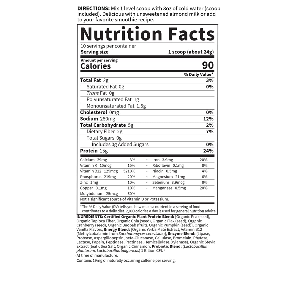 Garden of Life Organic Plant Protein Smooth Energy Powder, 10 Servings - Vegan, Grain Garden of LifeUS supplements