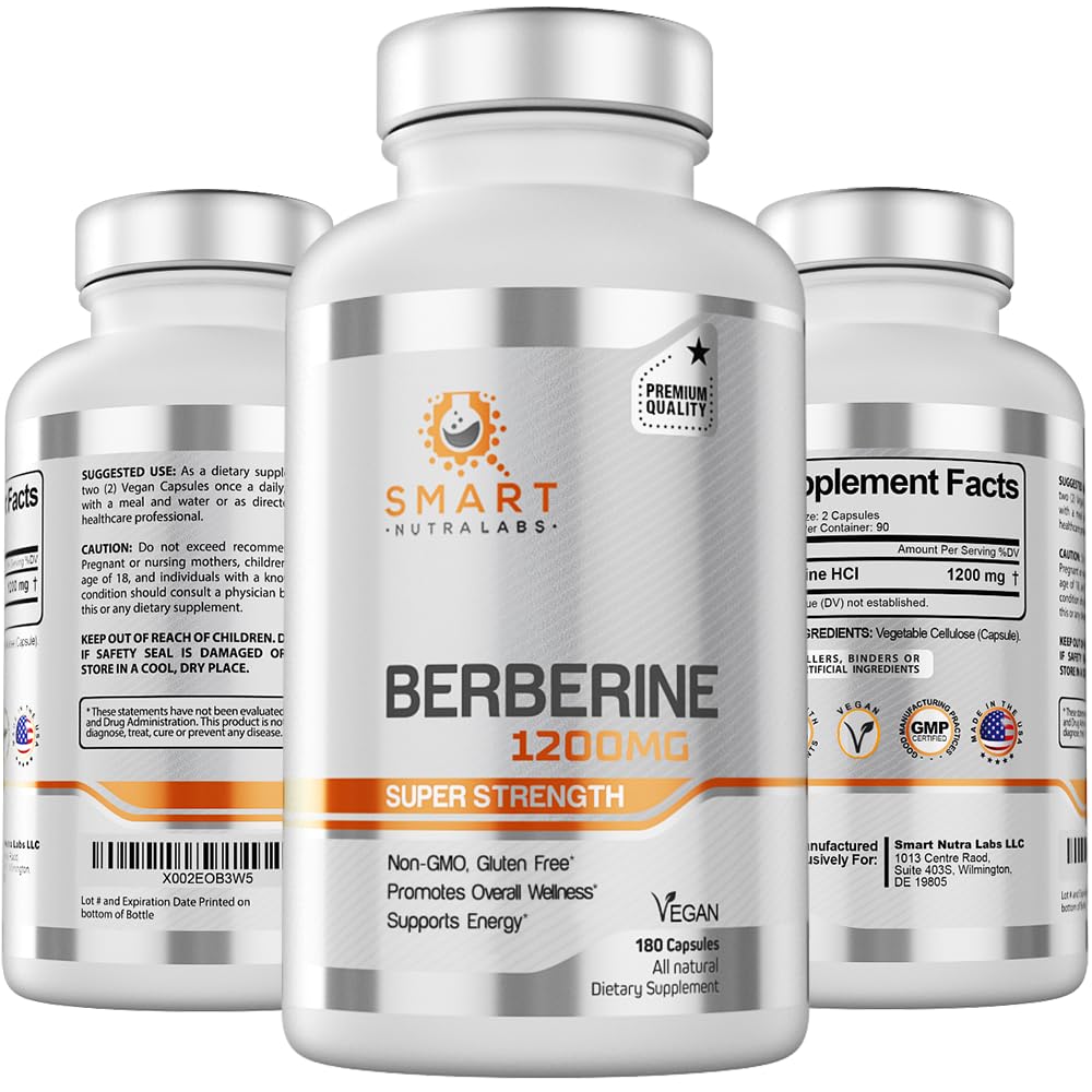 Smart Nutra Labs Premium Berberine HCL 1200mg- 180 Vegan Capsules, 100% Pure Smart Nutra LabsUS supplements