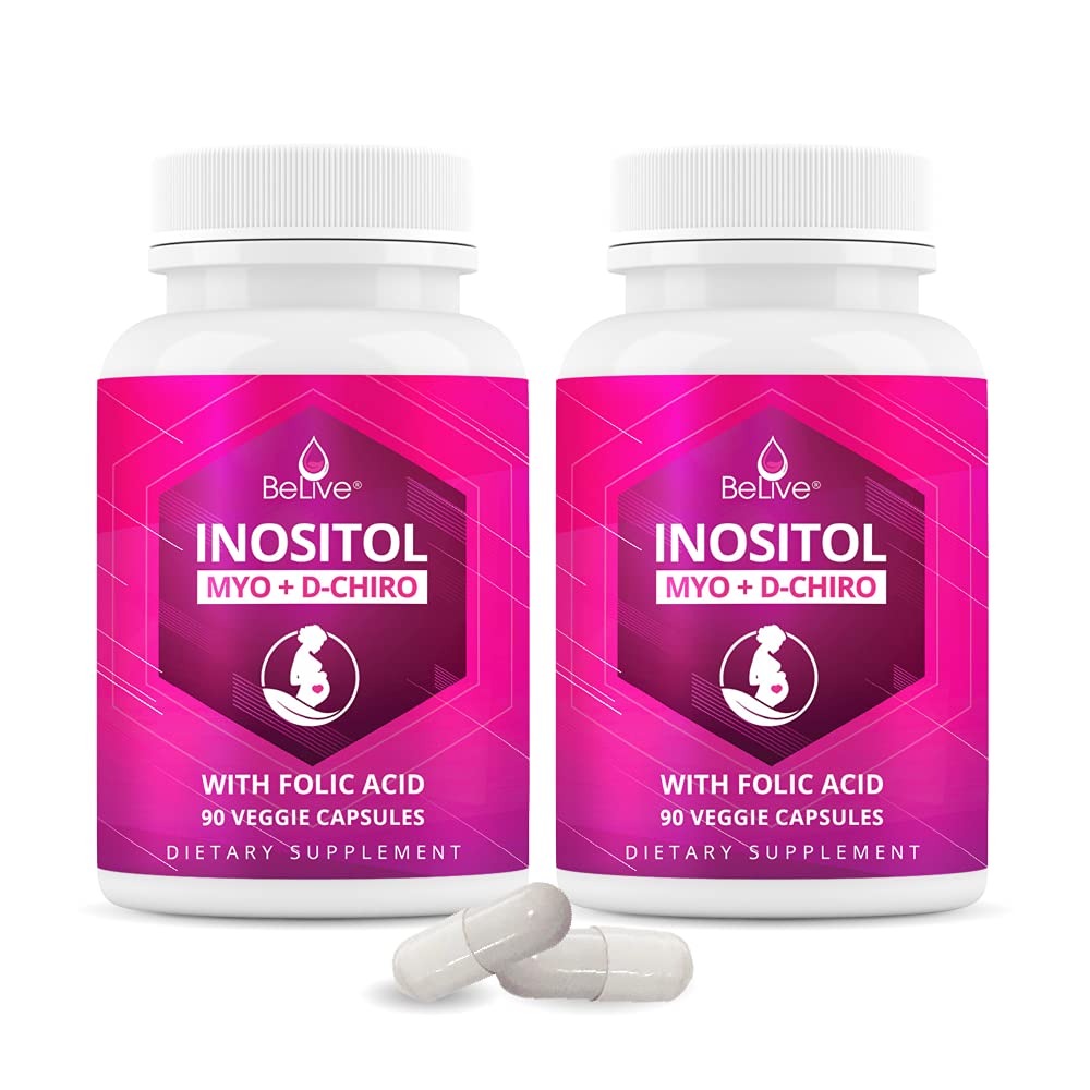 Myo-Inositol & D-Chiro Inositol Capsules with Folic Acid for PCOS | Prenatal Fertility BeLiveUS supplements