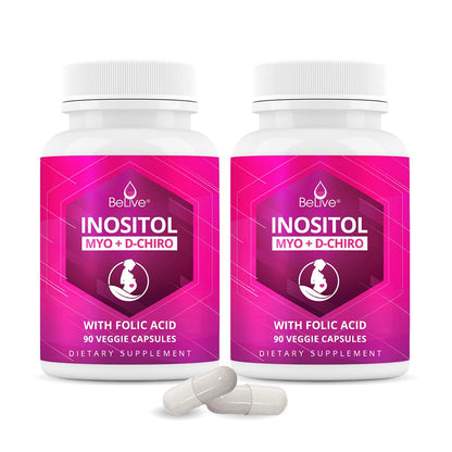 Myo-Inositol & D-Chiro Inositol Capsules with Folic Acid for PCOS | Prenatal Fertility BeLiveUS supplements
