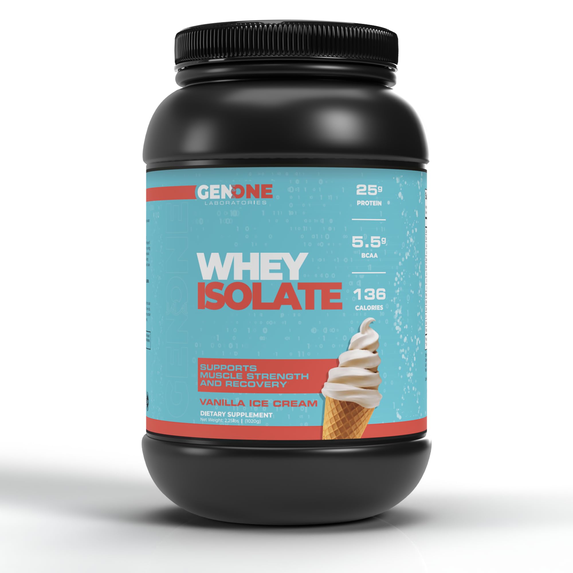 GenOne Whey Protein Powder Isolate, 25g Protein and 5.5g BCAAs per Serving, Vanilla Ice GENONE LABORATORIESUS supplements