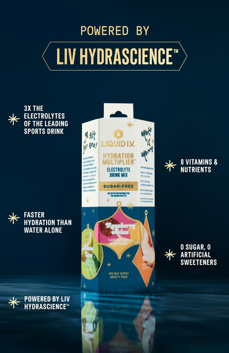Liquid I.V.® Hydration Multiplier Sugar-Free - Variety Pack Stocking Stuffer - Raspberry Melon, Lemon Lime, and White Peach - 4 Pack (12 Sticks) Liquid I.V.US supplements