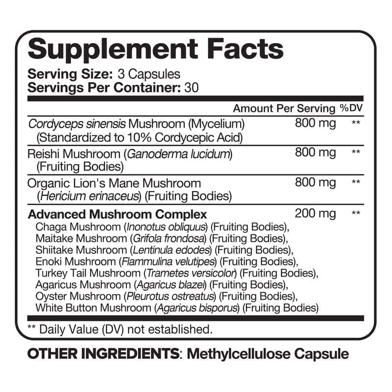 Nutrivein Mushroom Supplement - 2600mg - 90 Capsules - 11 Organic Mushrooms NutriveinUS supplements