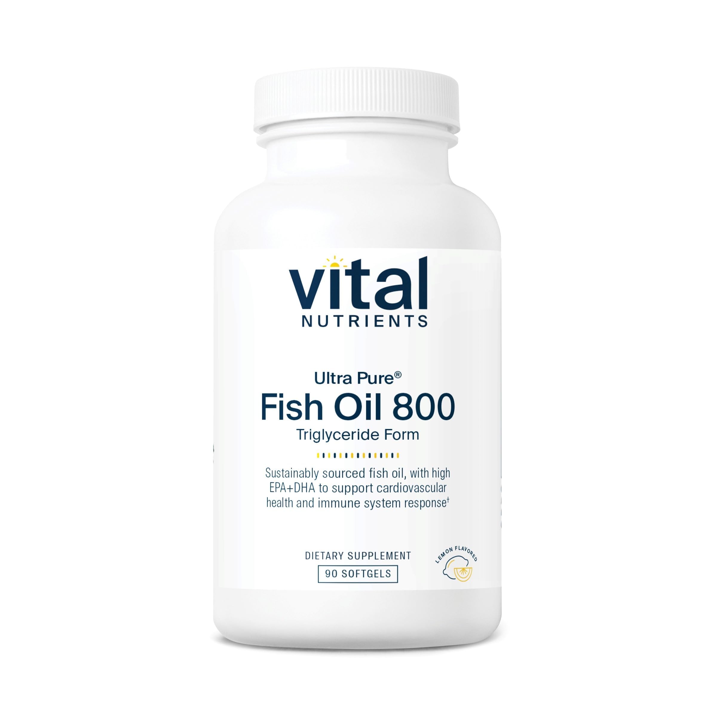 Vital Nutrients Ultra Pure® Fish Oil 800 Triglyceride Form - Heart, Brain, & Immune Health* - Sustainably Sourced High EPA & DHA Omega-3 Fatty Acid - Lemon Flavor - Gluten, Dairy, Soy Free - 90 Count Vital NutrientsAu supplements