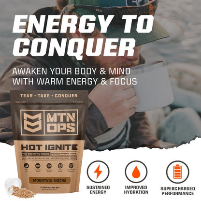 MTN OPS Hot Ignite Supercharged Energy Drink Mix Focus Enhancer, Hazelnut Cocoa MTN OPSUS supplements
