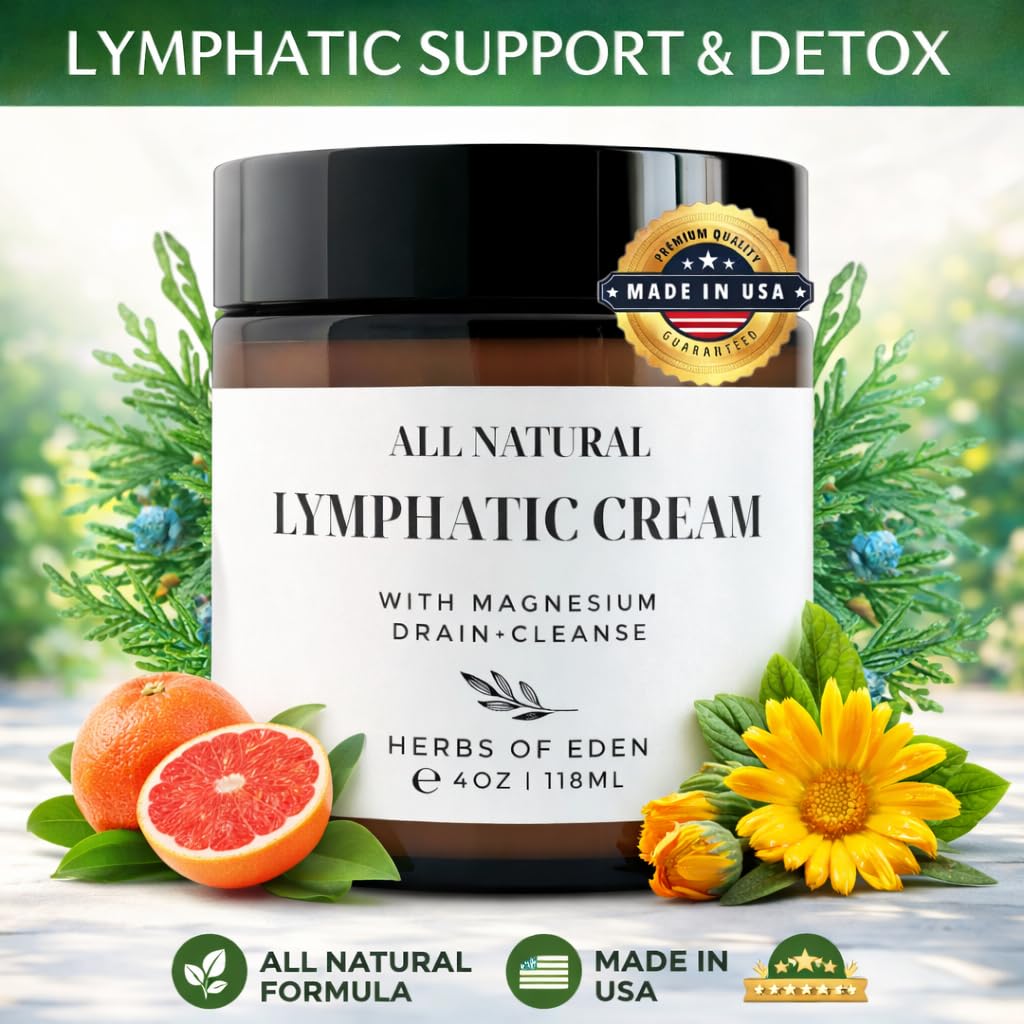 Organic Lymphatic Massage Cream with Magnesium – Natural Topical Cream | Stimulate Lymph Fluid | Family Owned, Made in USA Herbs of EdenAu supplements