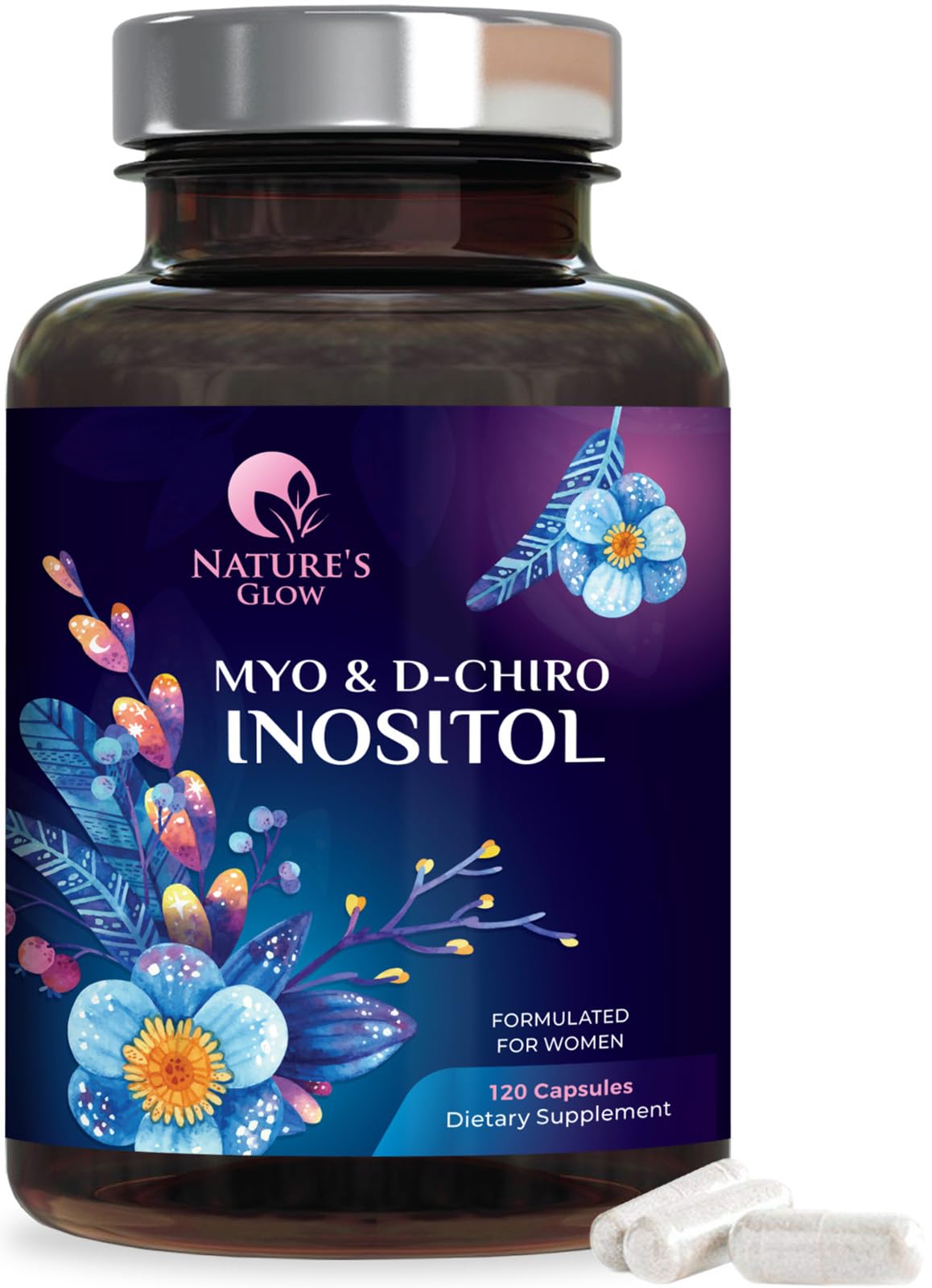 Myo-Inositol & D-Chiro Inositol 1025mg - 40:1 Ideal Ratio for Ovarian Support, Vegan Myo & D Chiro Supplement for Women's Natural Balance and Hormone Support, Vitamin B8, Non-GMO - 120 Capsules Nature's GlowAu supplements