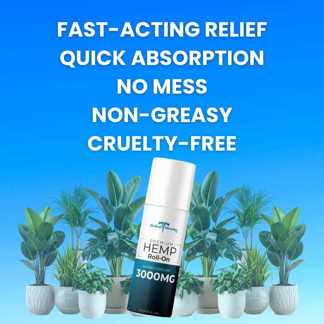 Medical Miracles New Hemp Oil Roll On - Ideal for Muscles, Hips, Joints, Neck, Back, Elbows, Fingers, Hands, and Knees (3000mg Roll-On) Medical MiraclesAu supplements