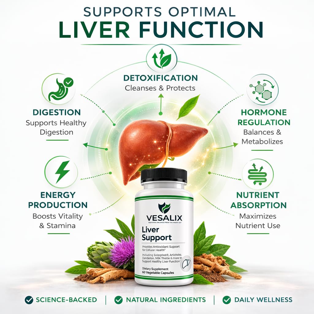 VESALIX Liver Support Supplement for Adults 40+ – Milk Thistle, Artichoke & Dandelion with Digestive Enzymes – Supports Digestion & Cellular Health – 60 Vegetarian Capsules VESALIXAu supplements
