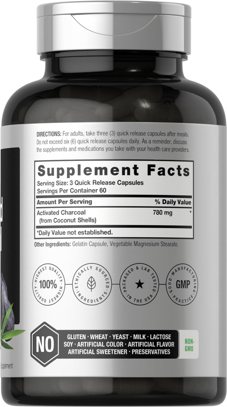 Charcoal Pills 780mg | 180 Capsules | Activated Charcoal from Coconut Shells | Non-GMO HorbäachAu supplements