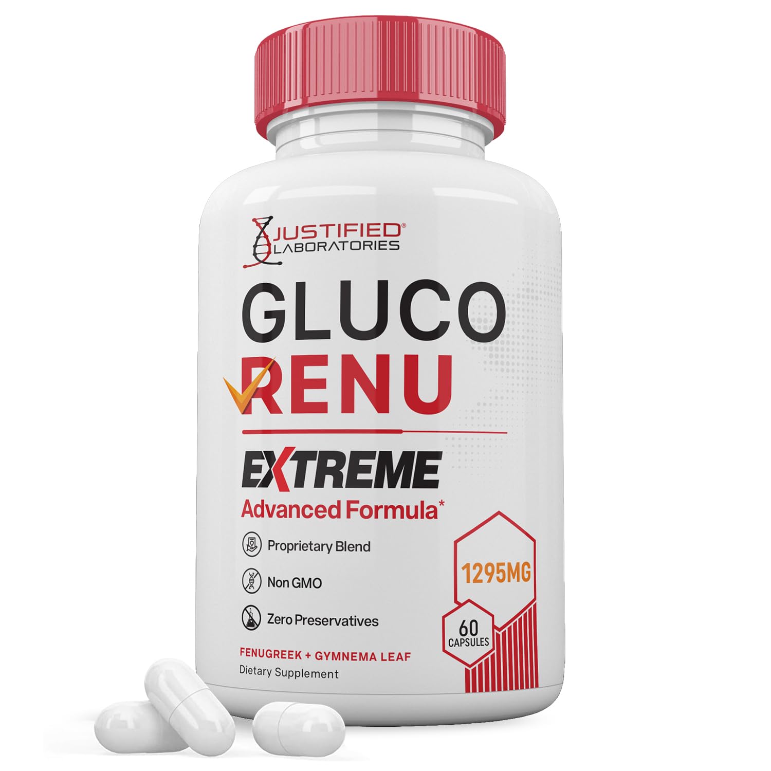 Gluco Renu Extreme 1295MG Glyco Support Pills Advacned Formula Gluo Renew Glycogen Support Formulated with Turmeric Berberine Resveratrol Garlic Bitter Melon Milk Thistle 60 Capsules Justified LaboratoriesAu supplements