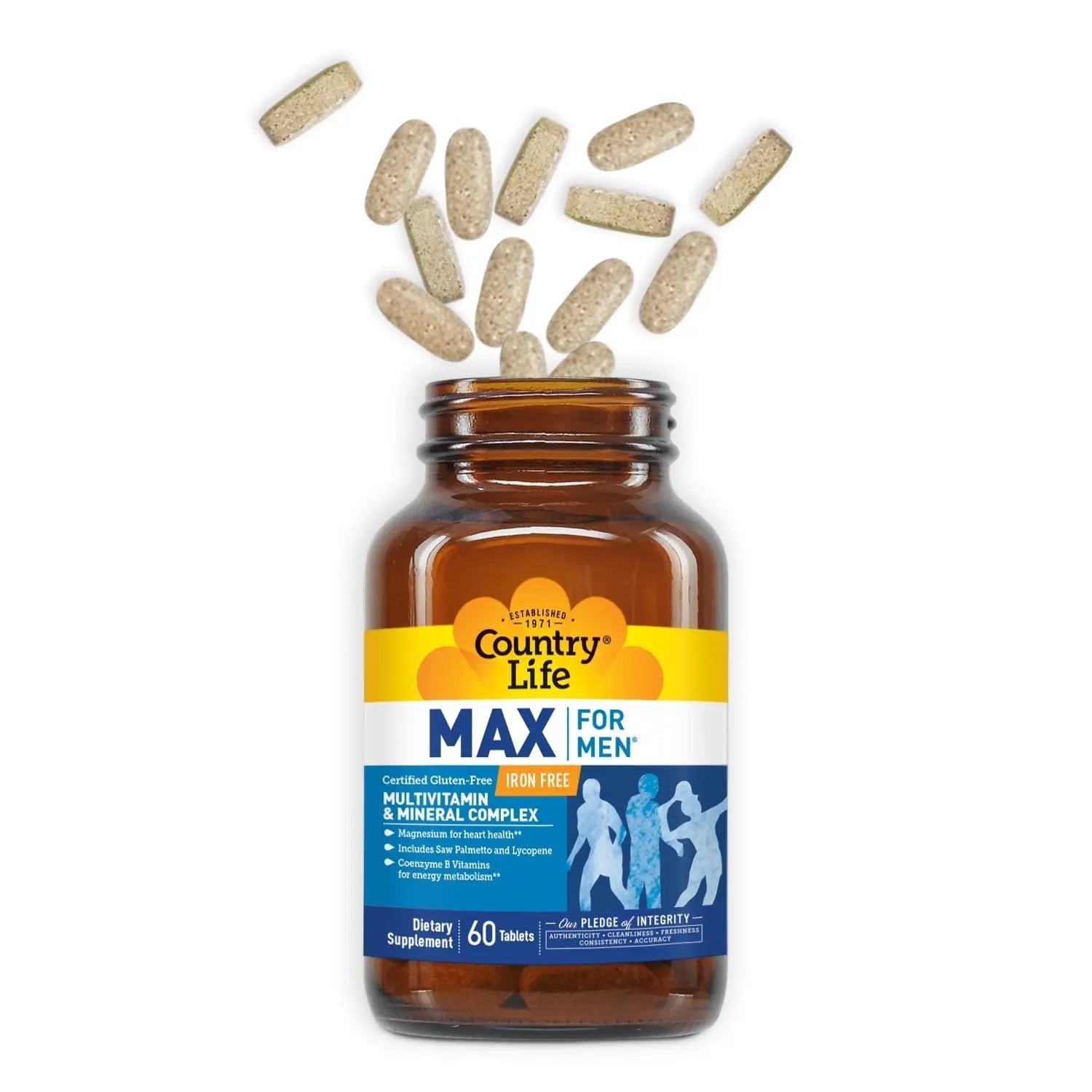 Country Life Max for Men, Multivitamin & Mineral complex, Iron-Free, Vegetarian Tablets, 60 Count, Certified Gluten Free, Certified Vegetarian Country LifeAu supplements